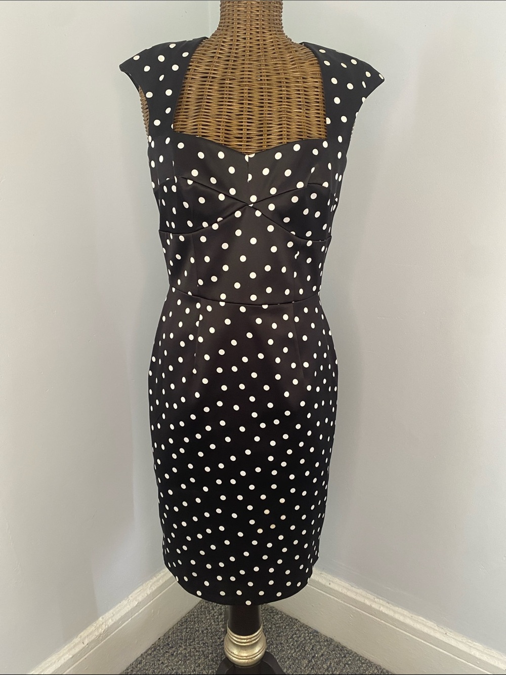 White House Black Market Black and White Polka Dot Sheath Dress